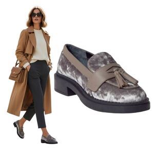 Seychelles new In Box, platform leather, velvet gray loafers size 7